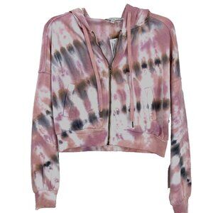 NWT Young Fabulous & Broke Size XS Hooded Crop Jacket Tie Dye Pinks Full Zip